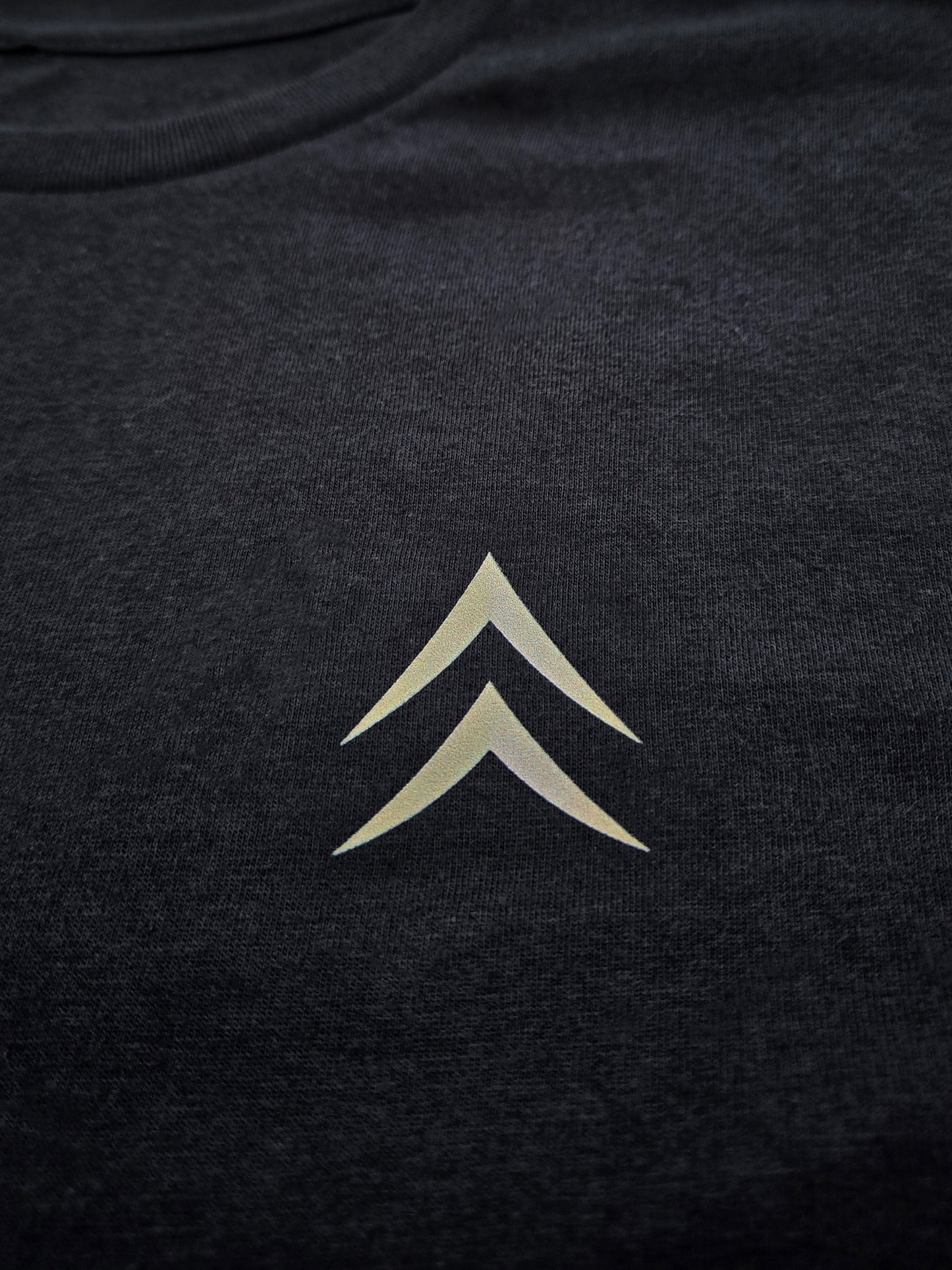 Alpine Chevron chest mark on The Long Way In typography shirt.