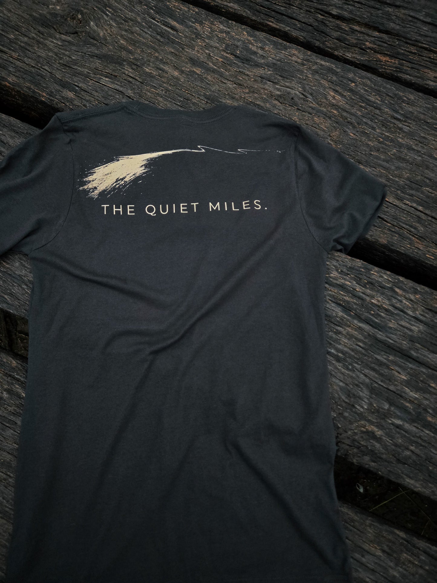 Back of The Quiet Miles typography shirt by Black Timber Goods featuring minimalist typography.