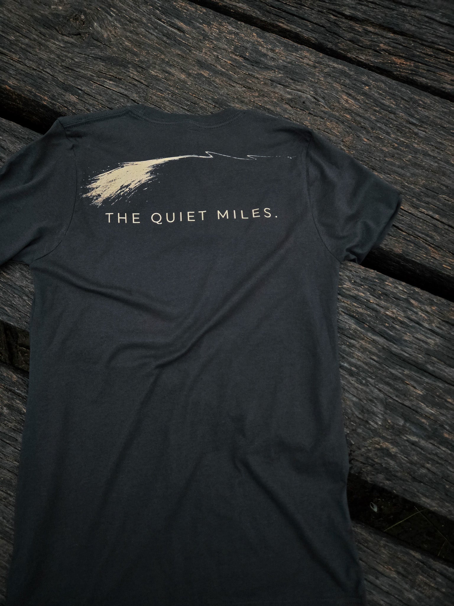 Back of The Quiet Miles typography shirt by Black Timber Goods featuring minimalist typography.